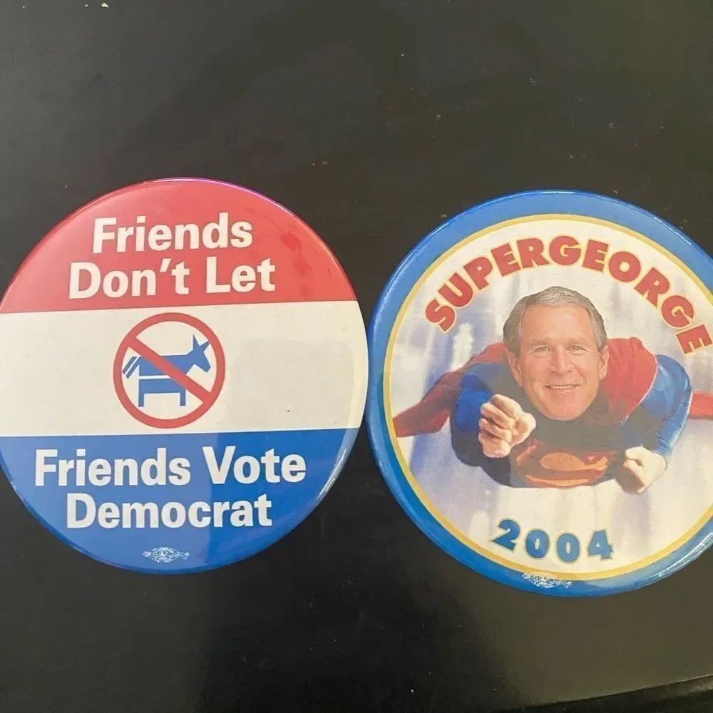 Collectible item. Super George George Bush pin